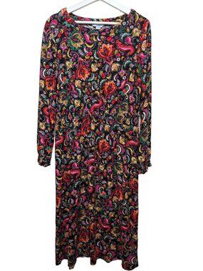 Croft Barrow Maxi Dress Large Black Pink Paisley Boho